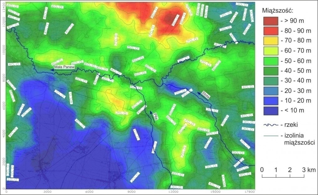 Rys. 4: Mapa miąższości czwartorzędu