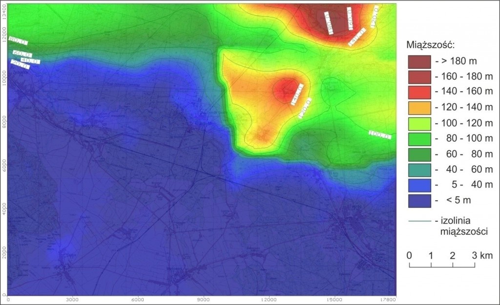 Rys. 5: Mapa miąższości triasu górnego